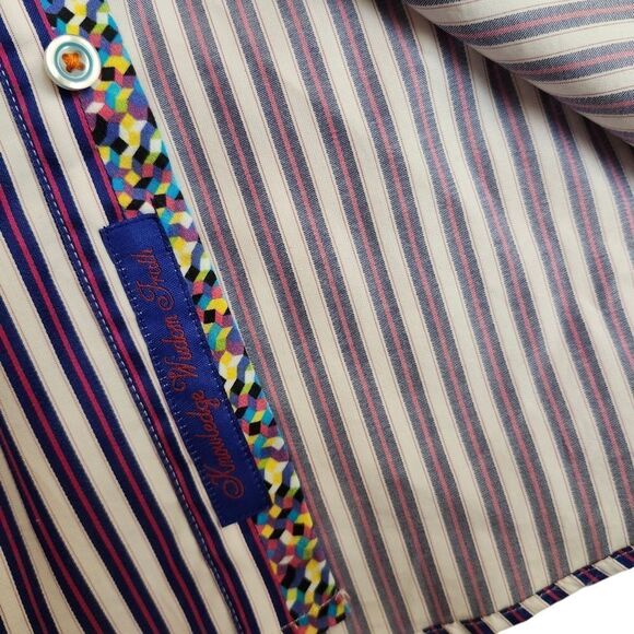Robert‎ Graham tailored fit button front  flip cuff striped dress shirt Sz M - Picture 6 of 12
